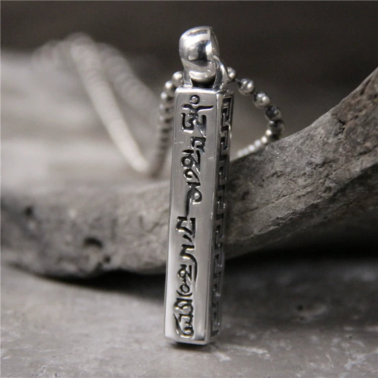S925 Sterling Silver Sanskrit Six Character Mantra Pendant - Touch Bling