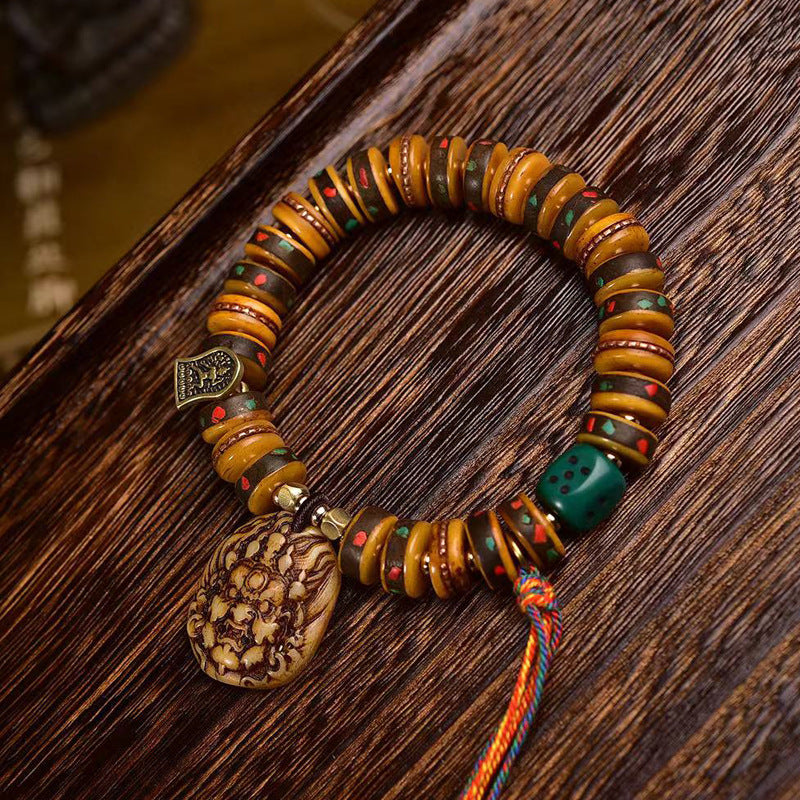 Tibetan Camel Bone Bead Bracelet with Old Copper Inlay – Handcrafted Tibetan-Style Prayer Bead Bracelet - Touch Bling