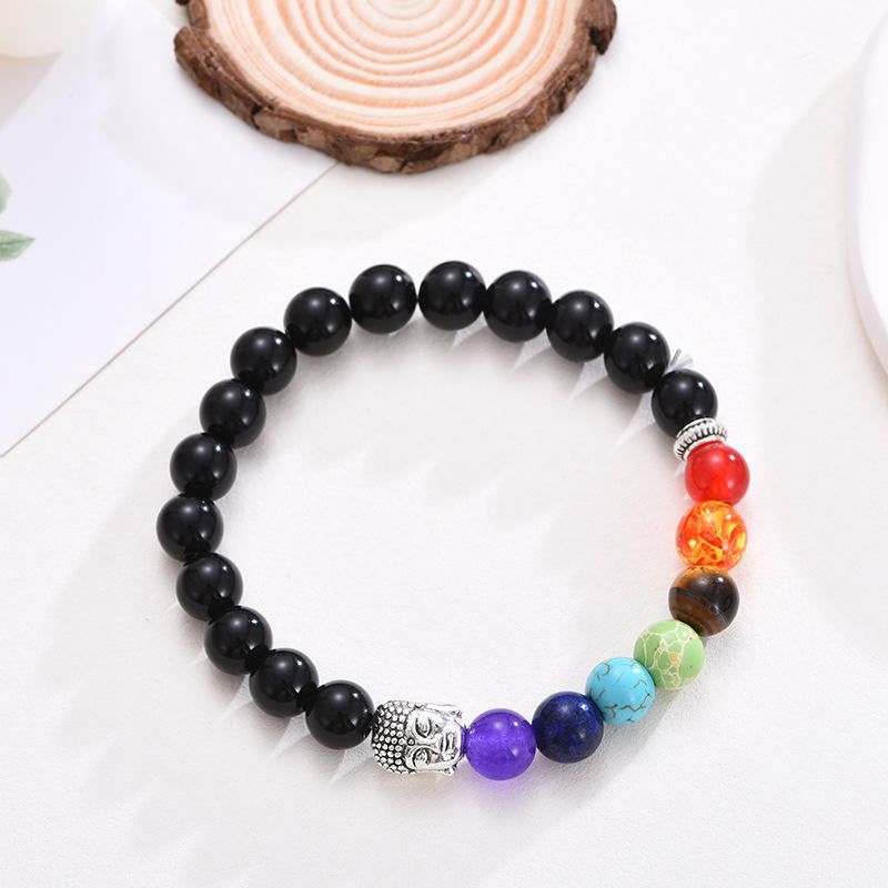 7 Chakra Stone Healing Beaded Buddha Charm Bracelet Crystal Energy Bracelet Adjustable 8mm - Touch Bling
