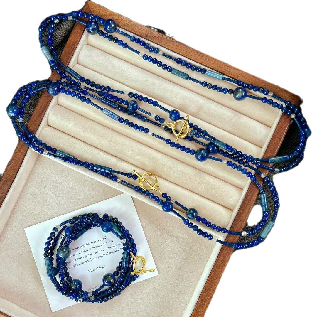 High Quality Natural Lapis Lazuli Long Necklace Handmade Beaded Necklace - Touch Bling