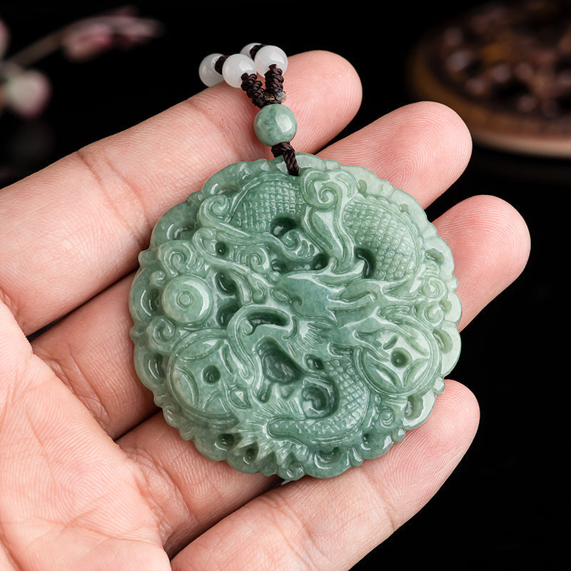 Prosperity Dragon Pendant – Natural A-Grade Jadeite, Deep Green, Wealth & Protection - Touch Bling