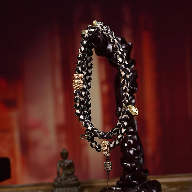 Natural Tiger Tooth Dzi Beads 108 Beads Mala Necklace - Touch Bling