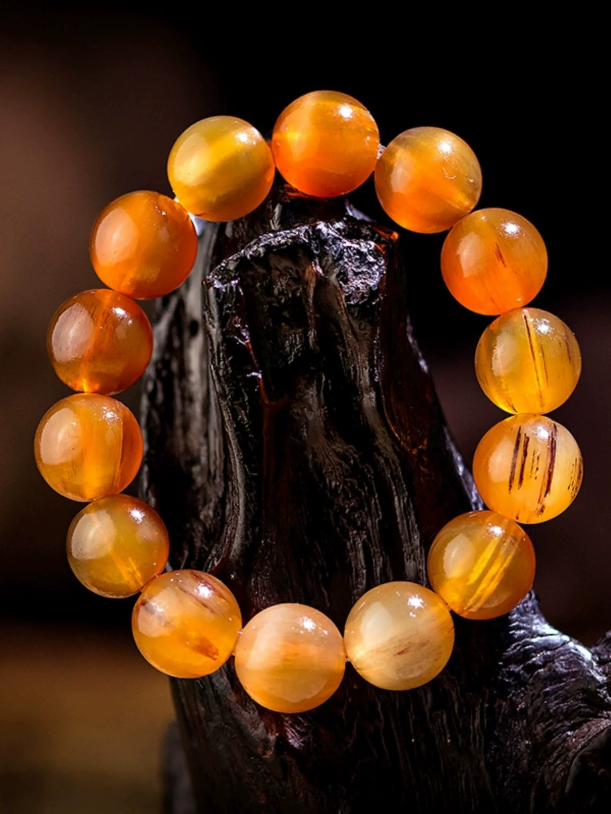 Pulsera tibetana de cuentas de Buda de cuerno de yak (16-18 mm)