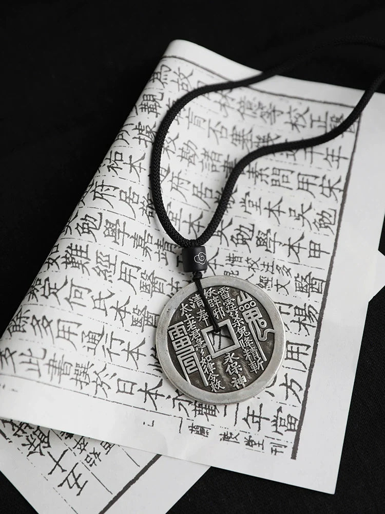 Mountain Ghost Thunder Order Coin Pendant Black Rope Necklace - Touch Bling