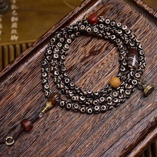Natural Tiger Tooth Dzi Beads 108 Beads Mala Necklace - Touch Bling