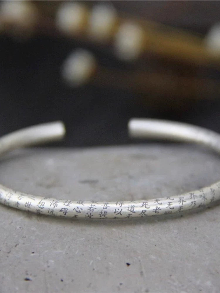 Pure Silver Heart Meridian Silver Bracelet Retro and Old Solid Men's and Women's Bracelets - Touch Bling