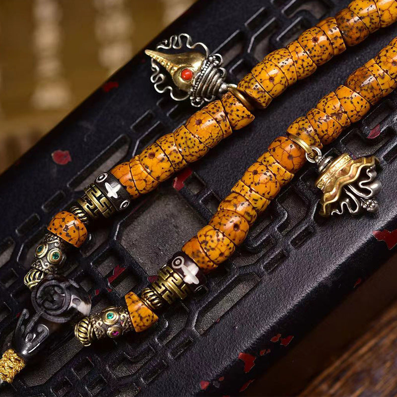 Natural Star and Moon Bodhi 108 Beads Mala Necklace – Stress Relief Design with Agate Dzi Bead Accessories - Touch Bling