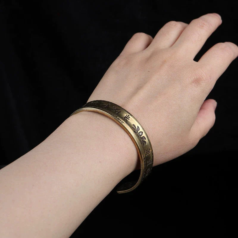 Tibetan Copper Bracelet Lotus Six-Character Mantra Open Bangle