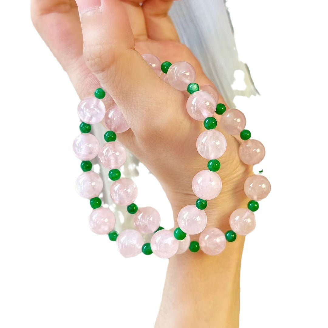Natural Pink Crystal Contrasting Color Jadeite Quartzite Bracelet for Women - Touch Bling