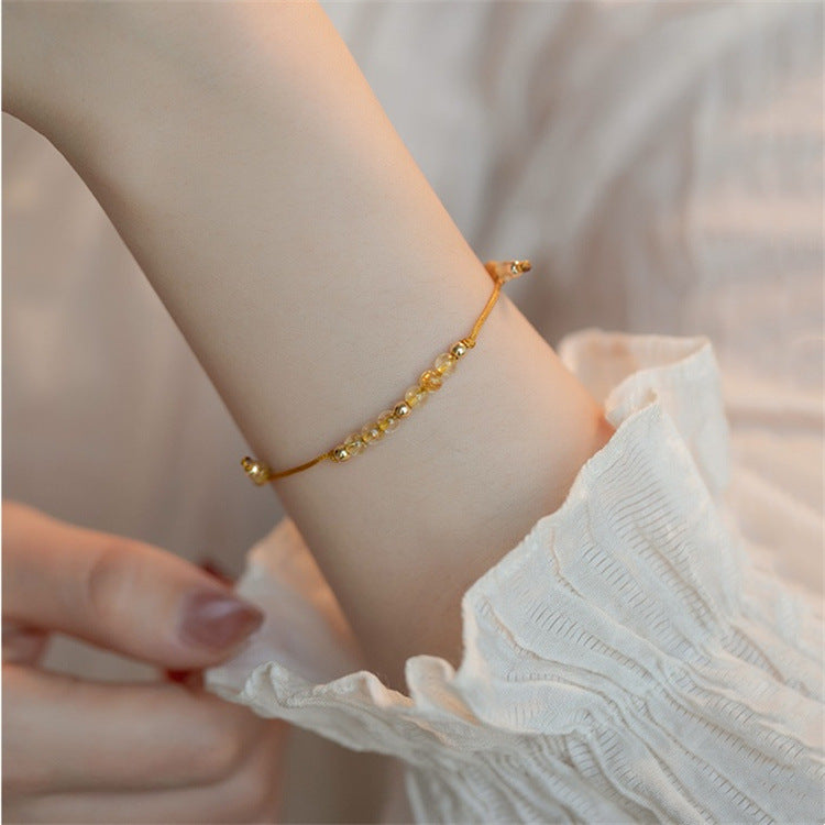 Natural Rutilated Quartz DIY Hand-woven Women's Adjustable Crystal Bracelet - Touch Bling