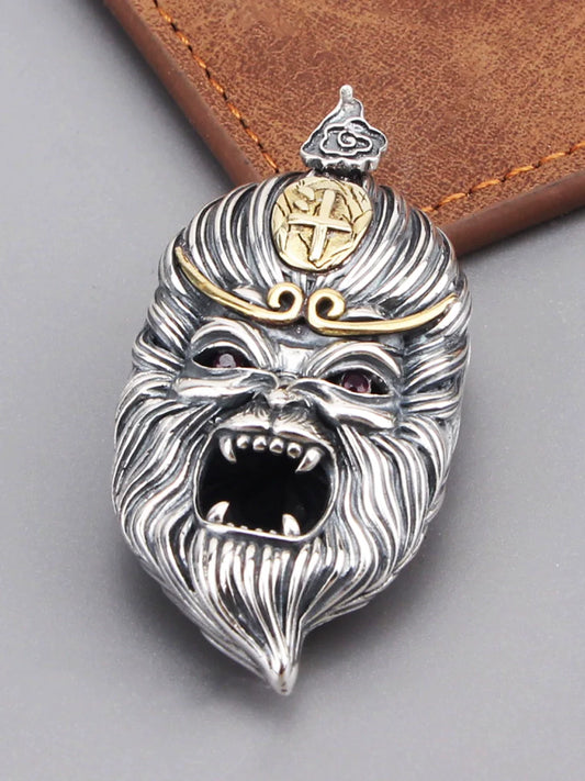 S925 Sterling Silver Sun Wukong Double-Sided Necklace - Buddha and Demon Pendant for Men - Touch Bling