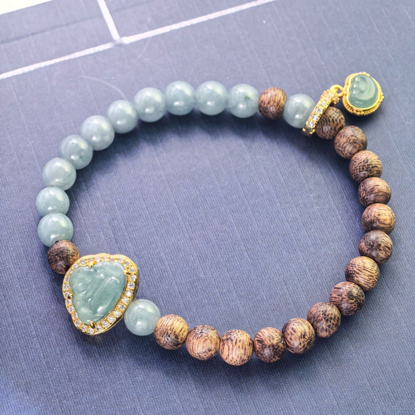 God of Wealth Jadeite & Agarwood Bracelet