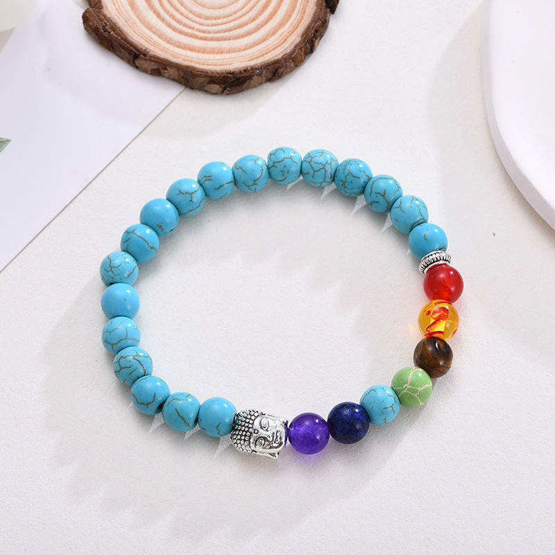 7 Chakra Stone Healing Beaded Buddha Charm Bracelet Crystal Energy Bracelet Adjustable 8mm - Touch Bling