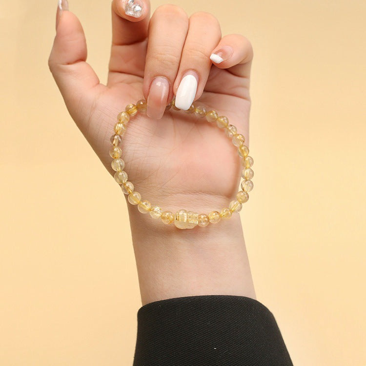 Natural Rutilated Quartz Handmade Beaded Pixiu Bracelet - Touch Bling