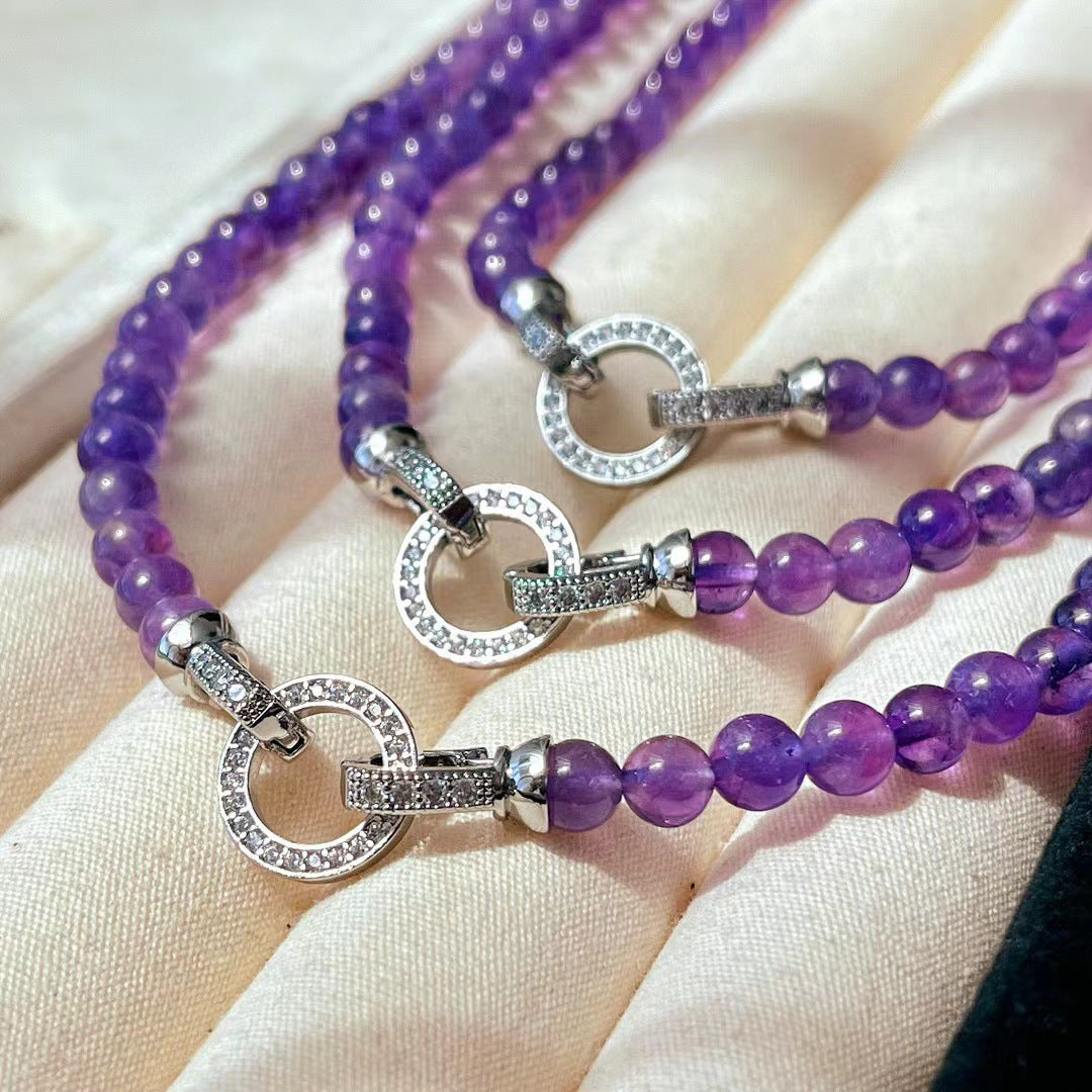 Natural Amethyst Necklace Handmade Beaded Pendant Exquisite Clavicle Chain Necklace - Touch Bling