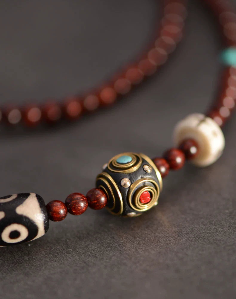 Handmade Lobular Purple Sandalwood Tibetan Dzi Beads Pendant