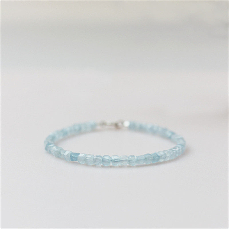 Aquamarine Bracelet Natural Crystal Sugar Cube Beads for Women - Touch Bling