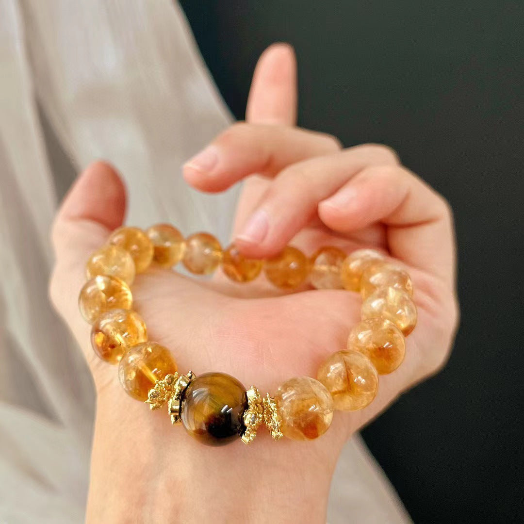 10MM Retro Natural Citrine Tiger's Eye Bracelet Handmade Beaded Bracelet Maillard Style - Touch Bling