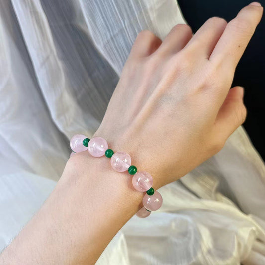 Natural Pink Crystal Contrasting Color Jadeite Quartzite Bracelet for Women - Touch Bling