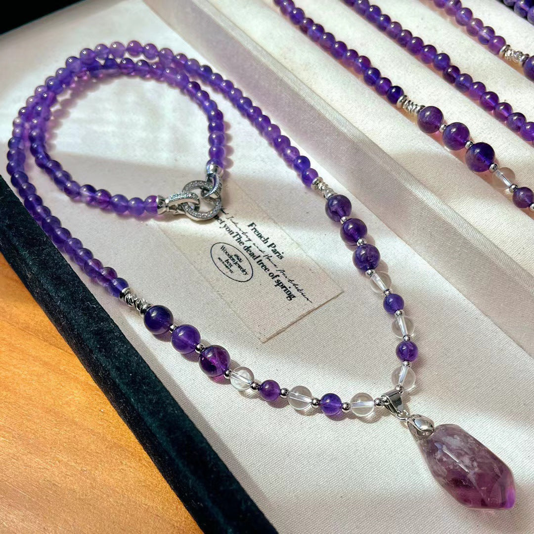 Natural Amethyst Necklace Handmade Beaded Pendant Exquisite Clavicle Chain Necklace - Touch Bling