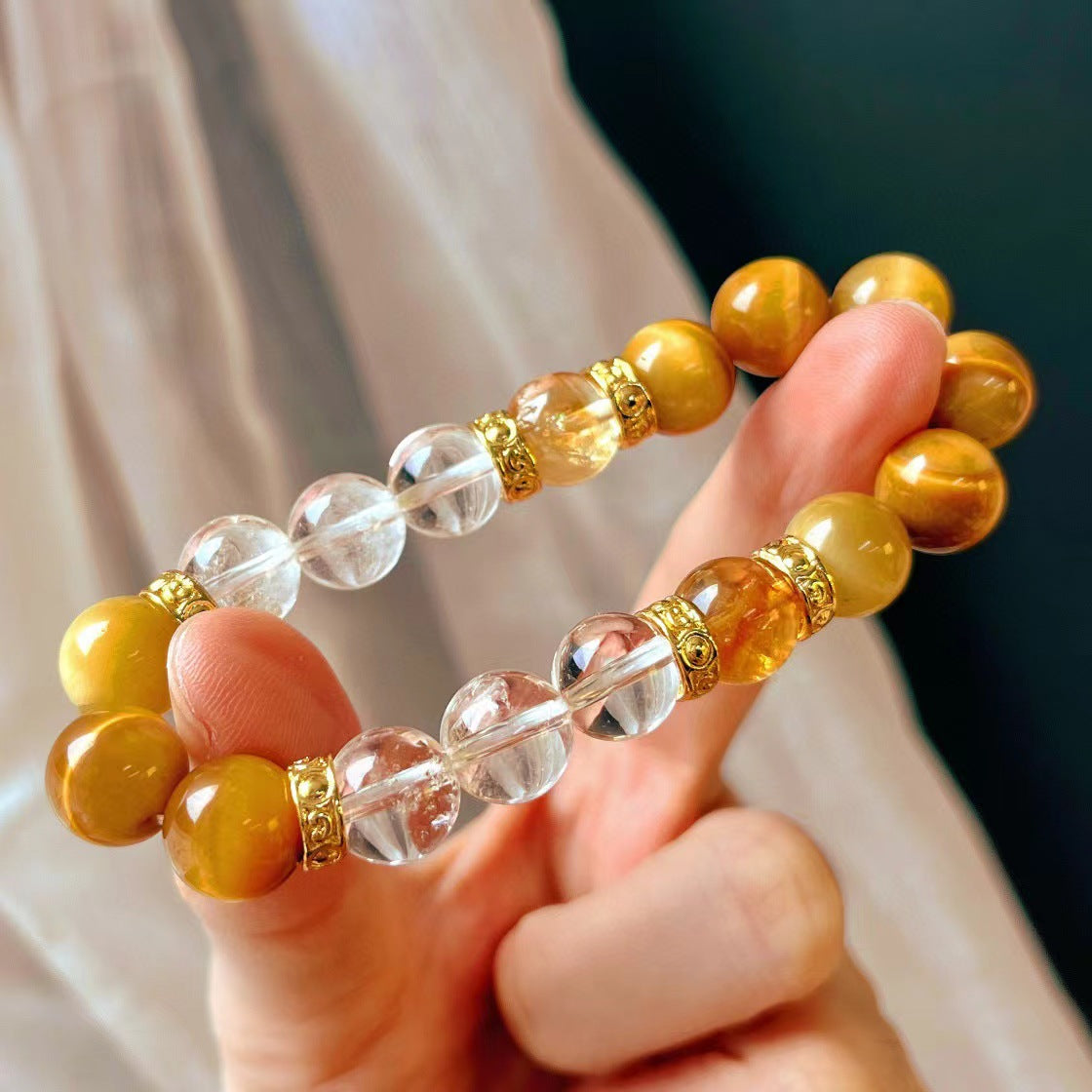 High Quality Natural Tiger's Eye Stone Bracelet Natural Citrine White Crystal Bracelet Handmade Bracelet - Touch Bling