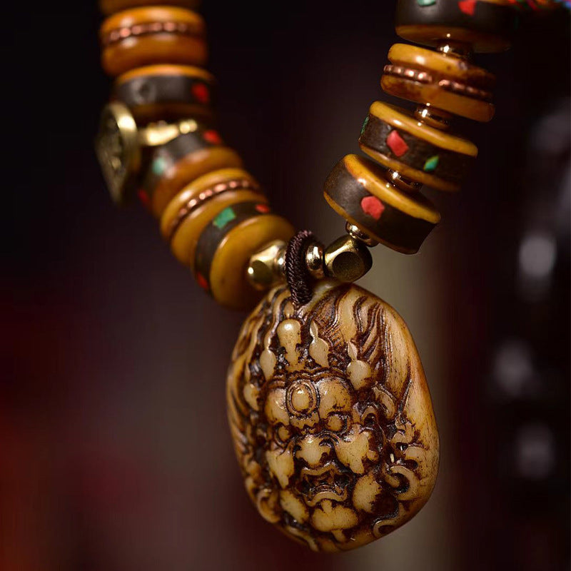 Tibetan Camel Bone Bead Bracelet with Old Copper Inlay – Handcrafted Tibetan-Style Prayer Bead Bracelet - Touch Bling