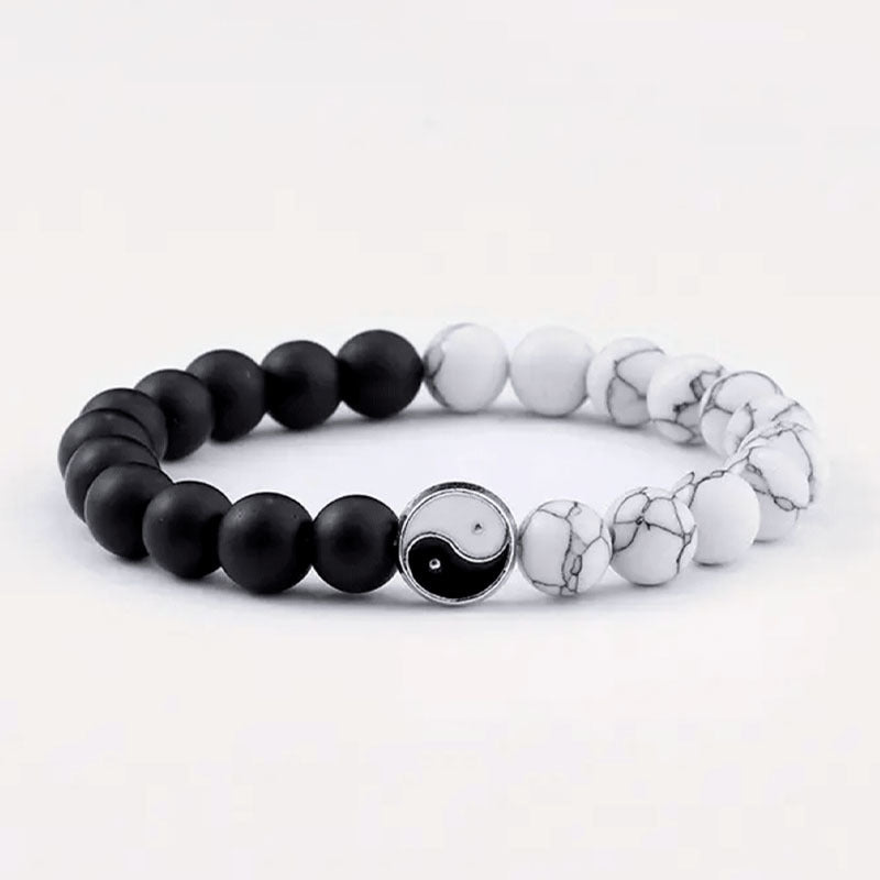 Tai Chi Yin Yang White Turquoise Bracelet Matte Black Handmade Beaded Bracelet - Touch Bling