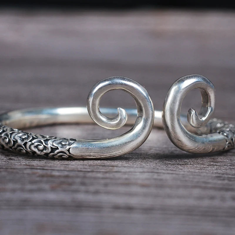Adjustable 999 Sterling Silver Sun Wukong Couple Bracelet with Tightening Spell Design - Touch Bling