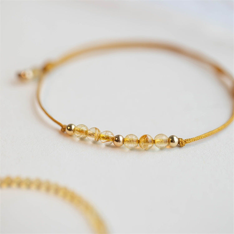 Natural Rutilated Quartz DIY Hand-woven Women's Adjustable Crystal Bracelet - Touch Bling