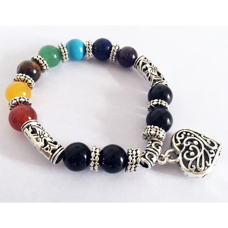Healing Chakra Bracelet for Meditation Matte Agate Charm Heart Gemstone Health Bracelet - Touch Bling