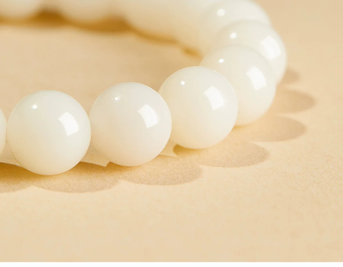 Natural White Jade Bodhi Bead Bracelet Buddhist Beads