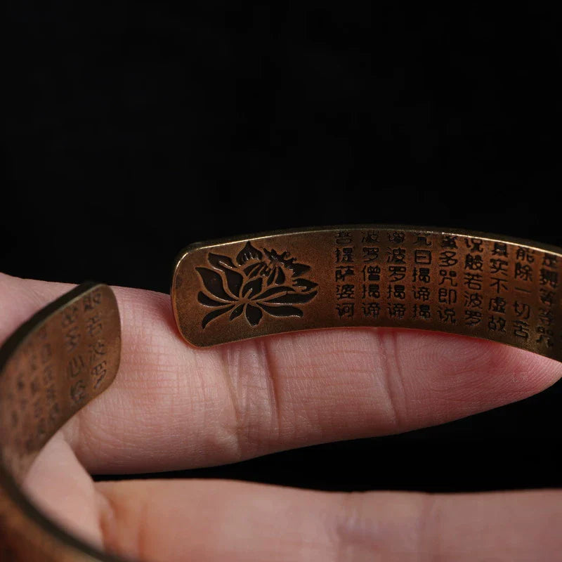 Tibetan Copper Bracelet Lotus Six-Character Mantra Open Bangle