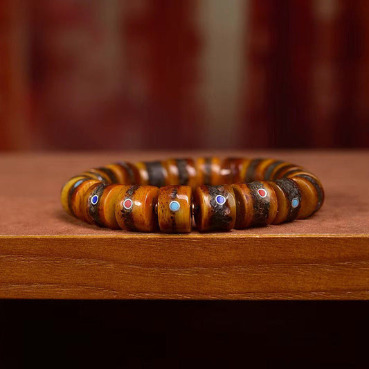 Tibetan Yak Bone Bracelet with Gemstone Inlays – Handcrafted Tibetan-Style Bracelet - Touch Bling