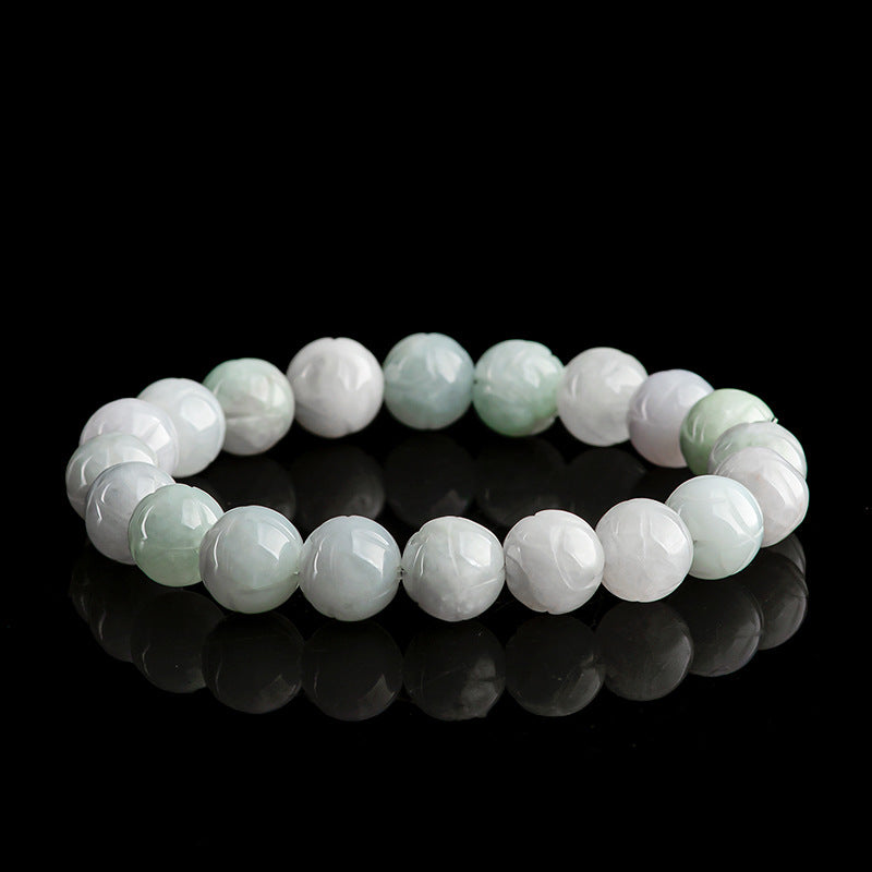 Natural Myanmar A-Grade Jadeite Lotus Bead Bracelet – Elegant Lotus Flower Design - Touch Bling