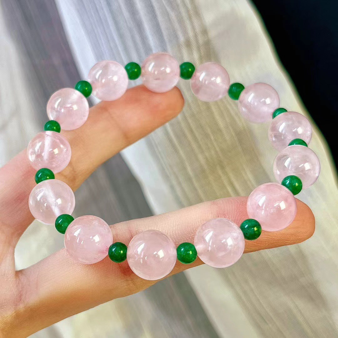 Natural Pink Crystal Contrasting Color Jadeite Quartzite Bracelet for Women - Touch Bling