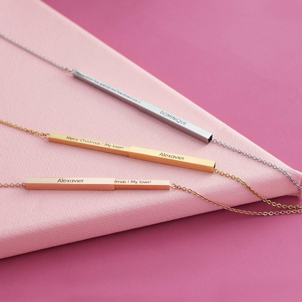 Personalized Double Layered Bar Engraved Message Necklace