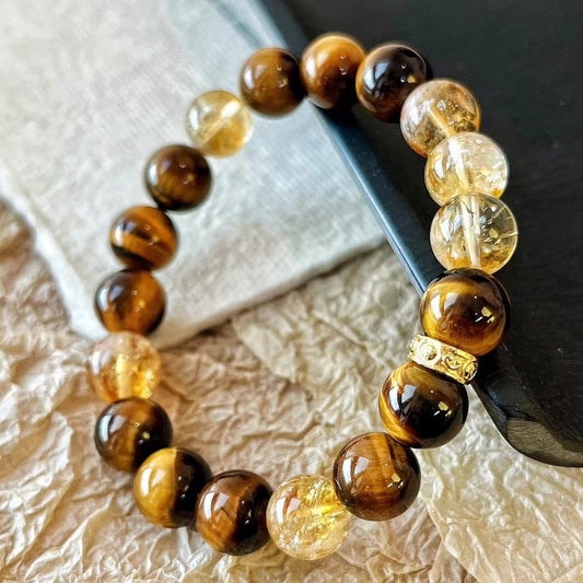 10MM New Maillard Style Natural Citrine Bracelet Natural Tiger's Eye Premium Bracelet - Touch Bling