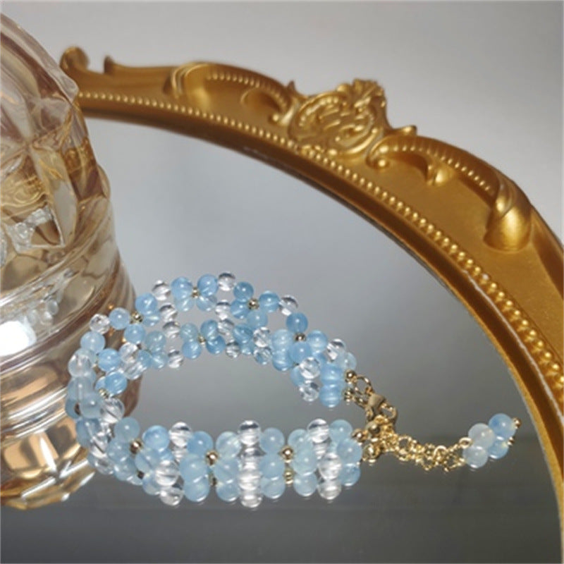 Stylish and Fresh Aquamarine Bracelet Double-layer Design White Crystal - Touch Bling