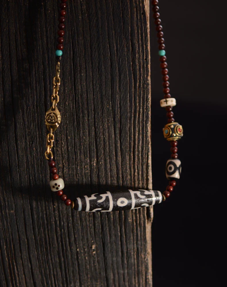 Handmade Lobular Purple Sandalwood Tibetan Dzi Beads Pendant
