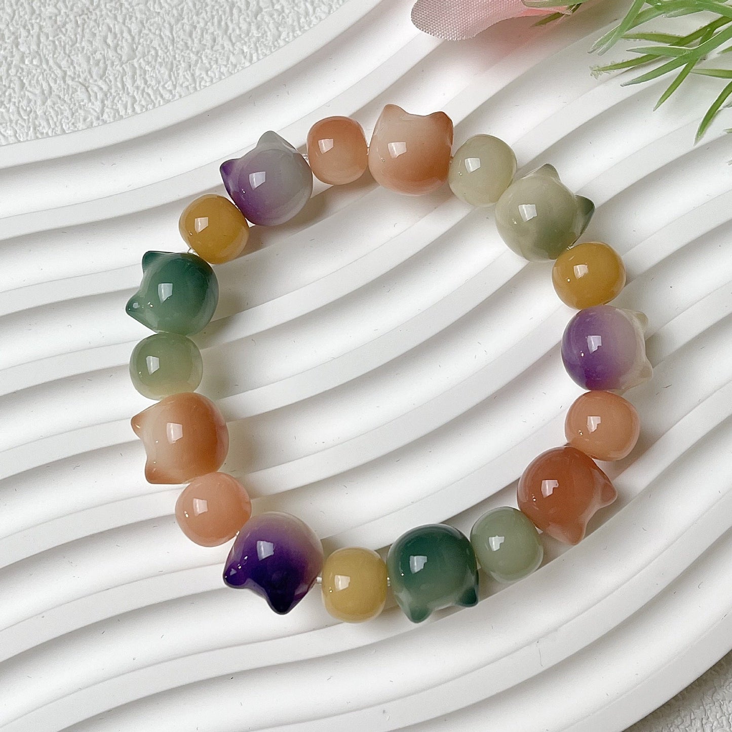 Small-Sized Colorful Adorable Cat Head Bodhi Bracelet - Touch Bling