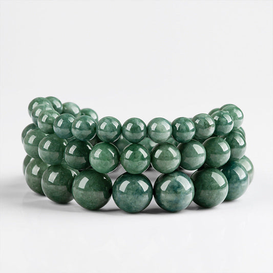 Natural A-Grade Jadeite Deep Bean Green Round Bead Bracelet – Elegant & Timeless - Touch Bling
