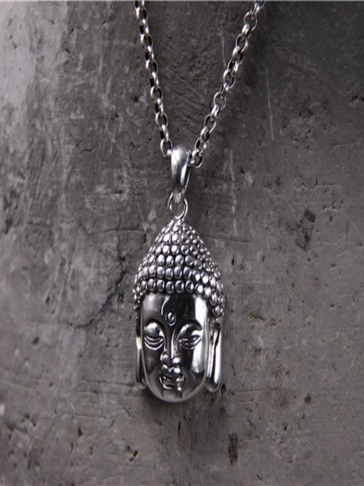 Buddha Sakyamuni Buddha Statue Pendant S925 Sterling Silver Carved Bodhisattva Buddha Head Pendant - Touch Bling