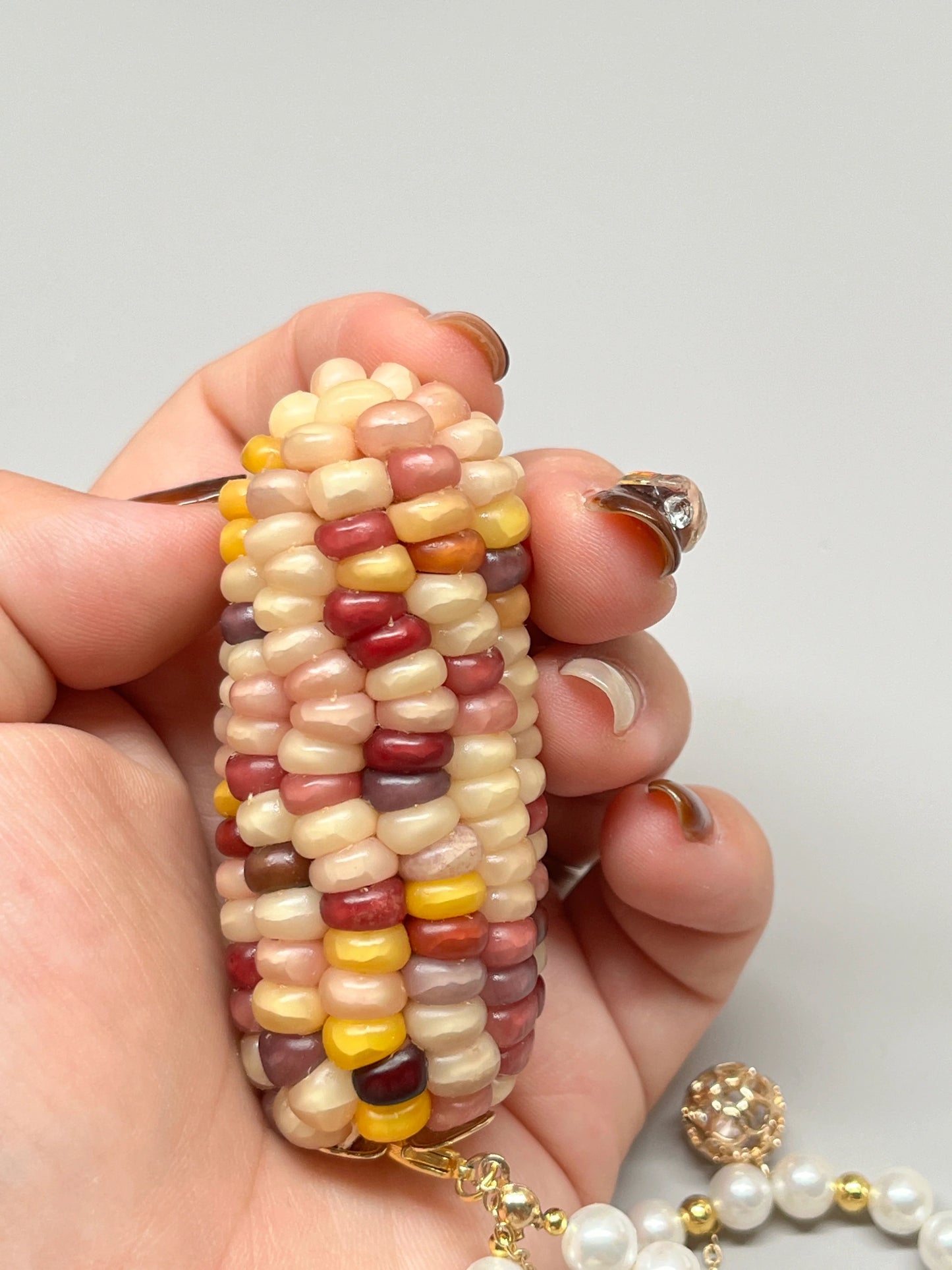 Pink and Yellow Crackle Jade Corn Ornament - Touch Bling