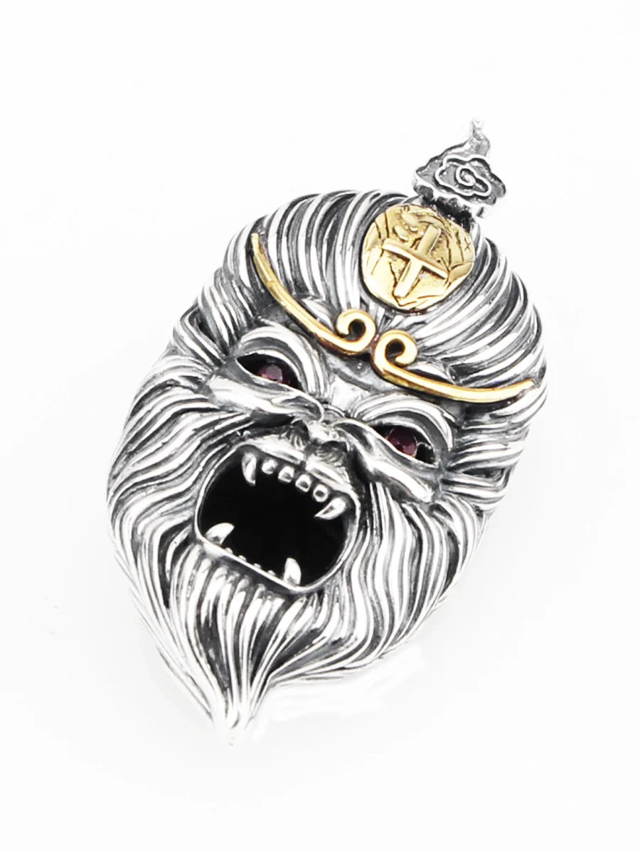 S925 Sterling Silver Sun Wukong Double-Sided Necklace - Buddha and Demon Pendant for Men - Touch Bling