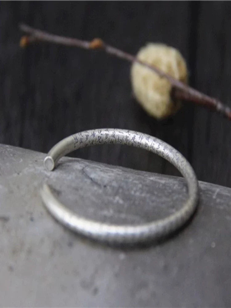 Pure Silver Heart Meridian Silver Bracelet Retro and Old Solid Men's and Women's Bracelets - Touch Bling
