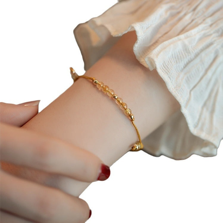 Natural Rutilated Quartz DIY Hand-woven Women's Adjustable Crystal Bracelet - Touch Bling