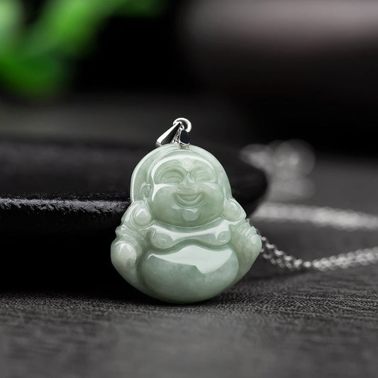 925 Silver Jadeite Little Buddha Pendant – A Grade Myanmar Jade, Lucky Charm - Touch Bling