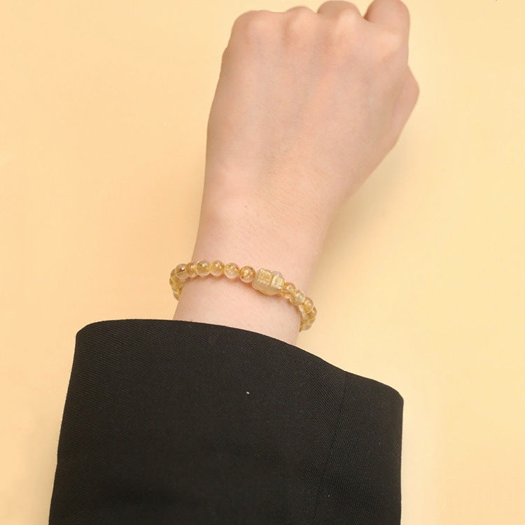 Natural Rutilated Quartz Handmade Beaded Pixiu Bracelet - Touch Bling
