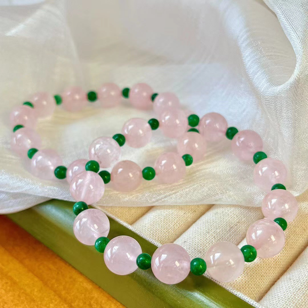 Natural Pink Crystal Contrasting Color Jadeite Quartzite Bracelet for Women - Touch Bling