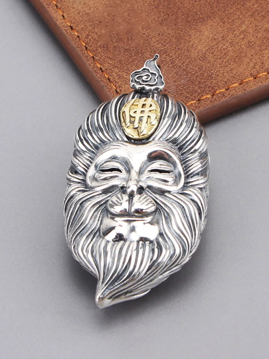 S925 Sterling Silver Sun Wukong Double-Sided Necklace - Buddha and Demon Pendant for Men - Touch Bling